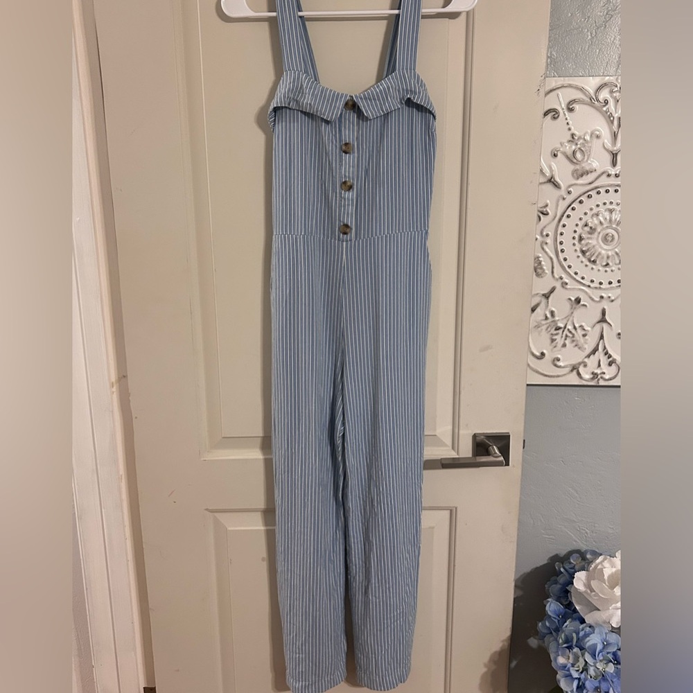 Monteau Stripe Button Wide leg Jumpsuit Romper